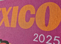 Text 'MEXICO 2025' on a purple background with orange letters.