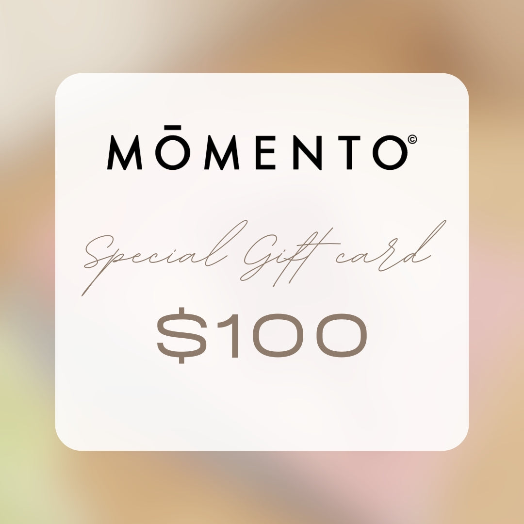 Momento $100 special gift card on a gradient background