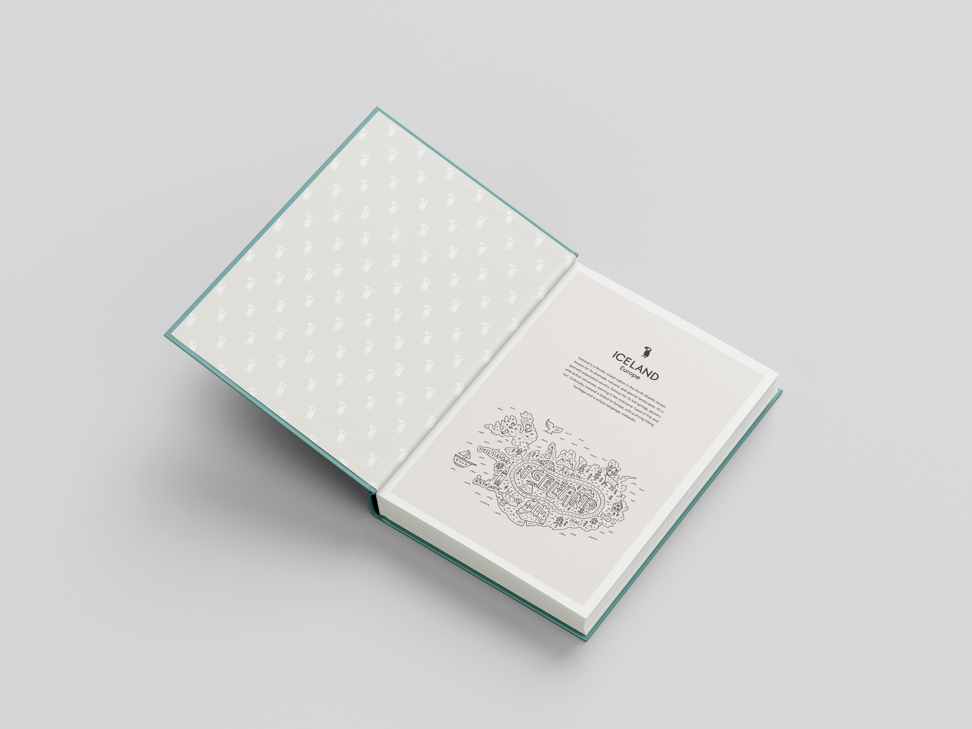 Open book with embossed design on a gray background