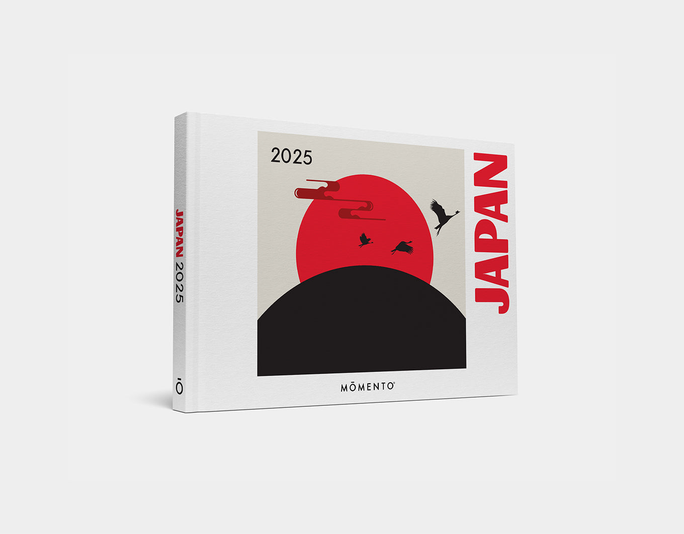 Calendar cover with a red sun, black silhouette, and 'Japan' text on a white background