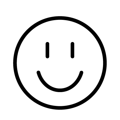 Black smiley face icon on a white background