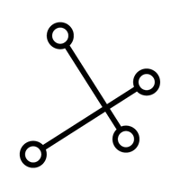 Black icon of four circular nodes connected by lines on a white background