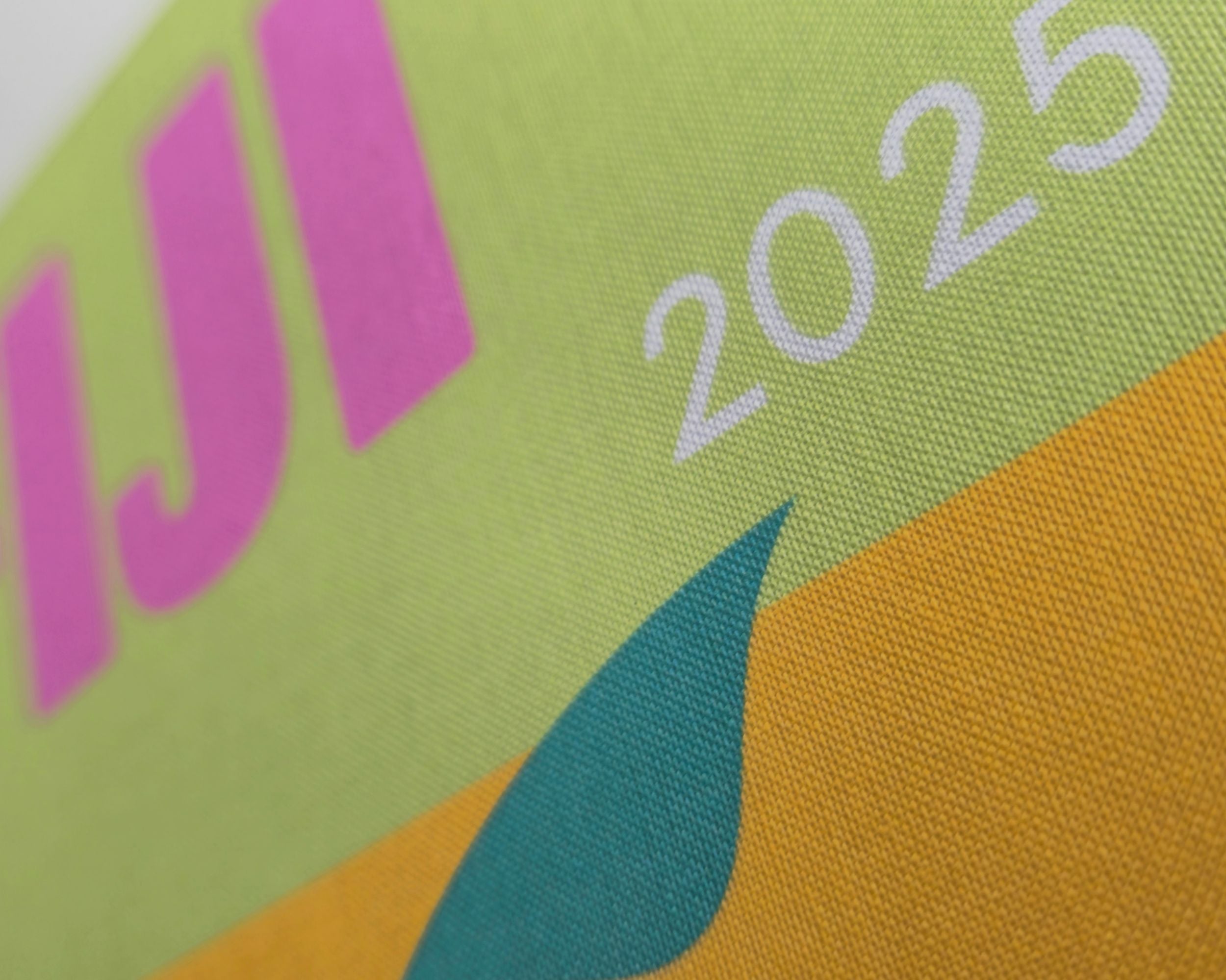 Colorful fabric with '2025' printed on it