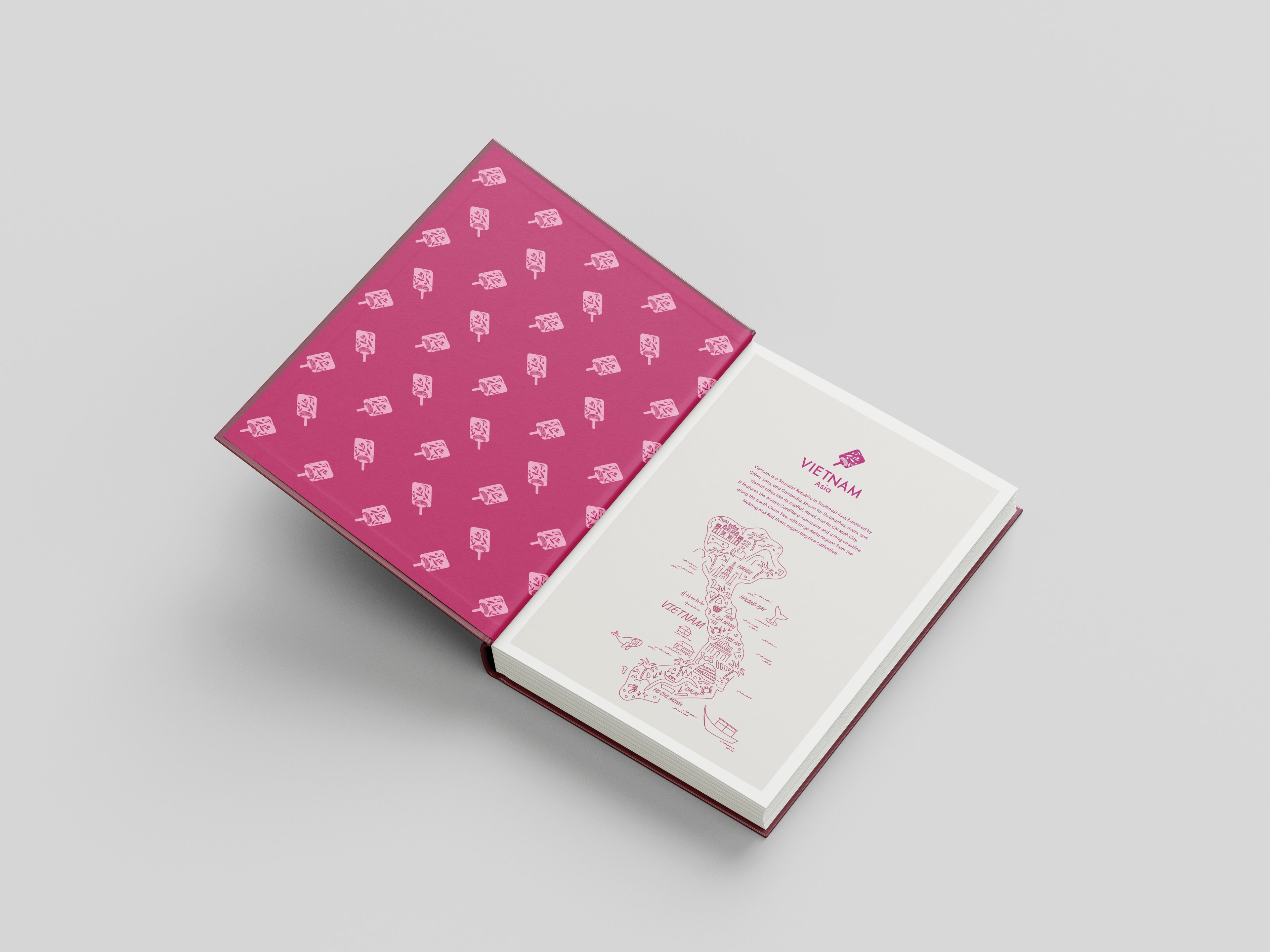 vietnam Pink notebook with a white interior on a light gray background